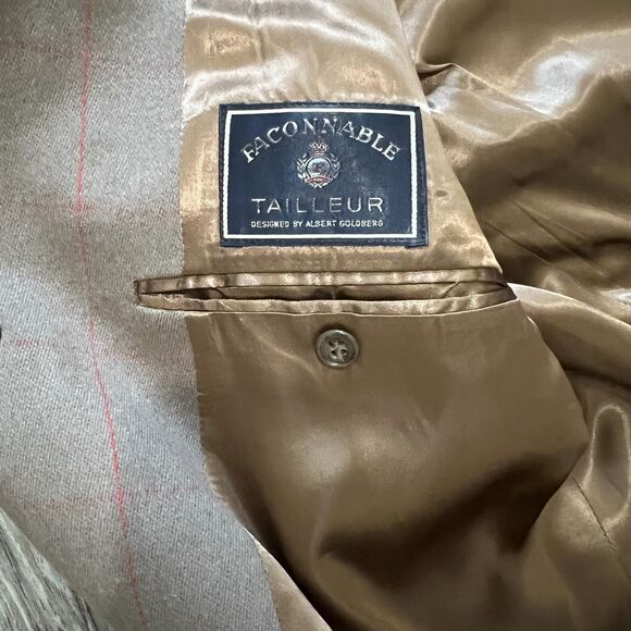 Façonnable Made in Italy Virgin Wool Brown Windowpane Overcoat Men’s Size 52R Eu - Picture 3 of 13